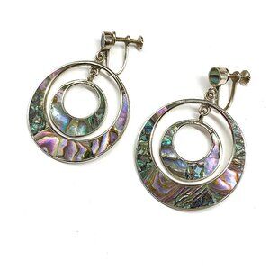 Vintage Rainbow Abalone Shell Sterling Silver Clip-on Earrings